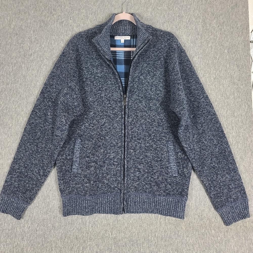 Thomas Payne UK Collection Full Zip Tweed Sweater Blue Men's Lg